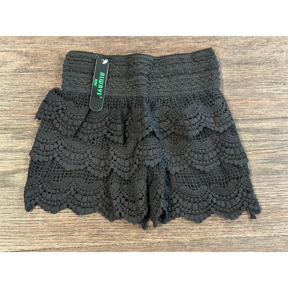 Always Kids Boutique Girls Size L XL black Crochet Shorts Layered‎ Tiered NWT